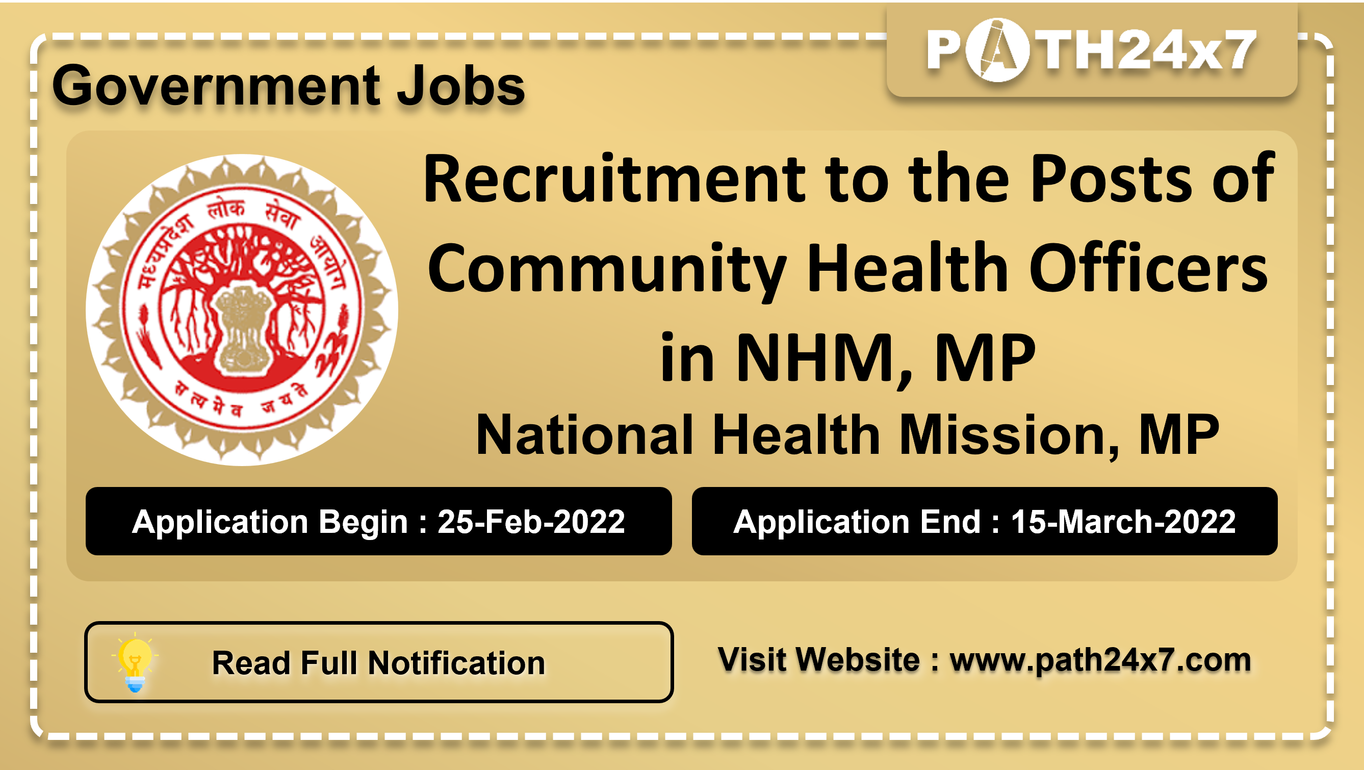 Recruitment to the Posts of Community Health Officers in NHM, MP, No. of Vacancies - 966, Important Dates, Application Fees, Age Limit, Educational Criteria, Physical Criteria, Vacancy Details, How to Apply By Online | National Health Mission, MP